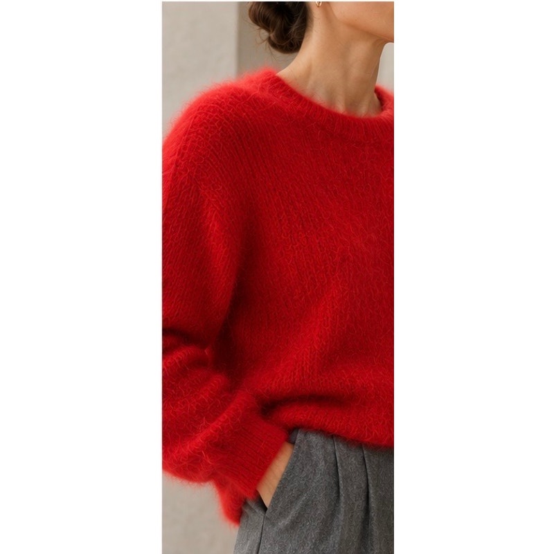 Nwt The Elder Statesman Thistle Simple Crew Red Alpaca Sweater S — image 2 of 8